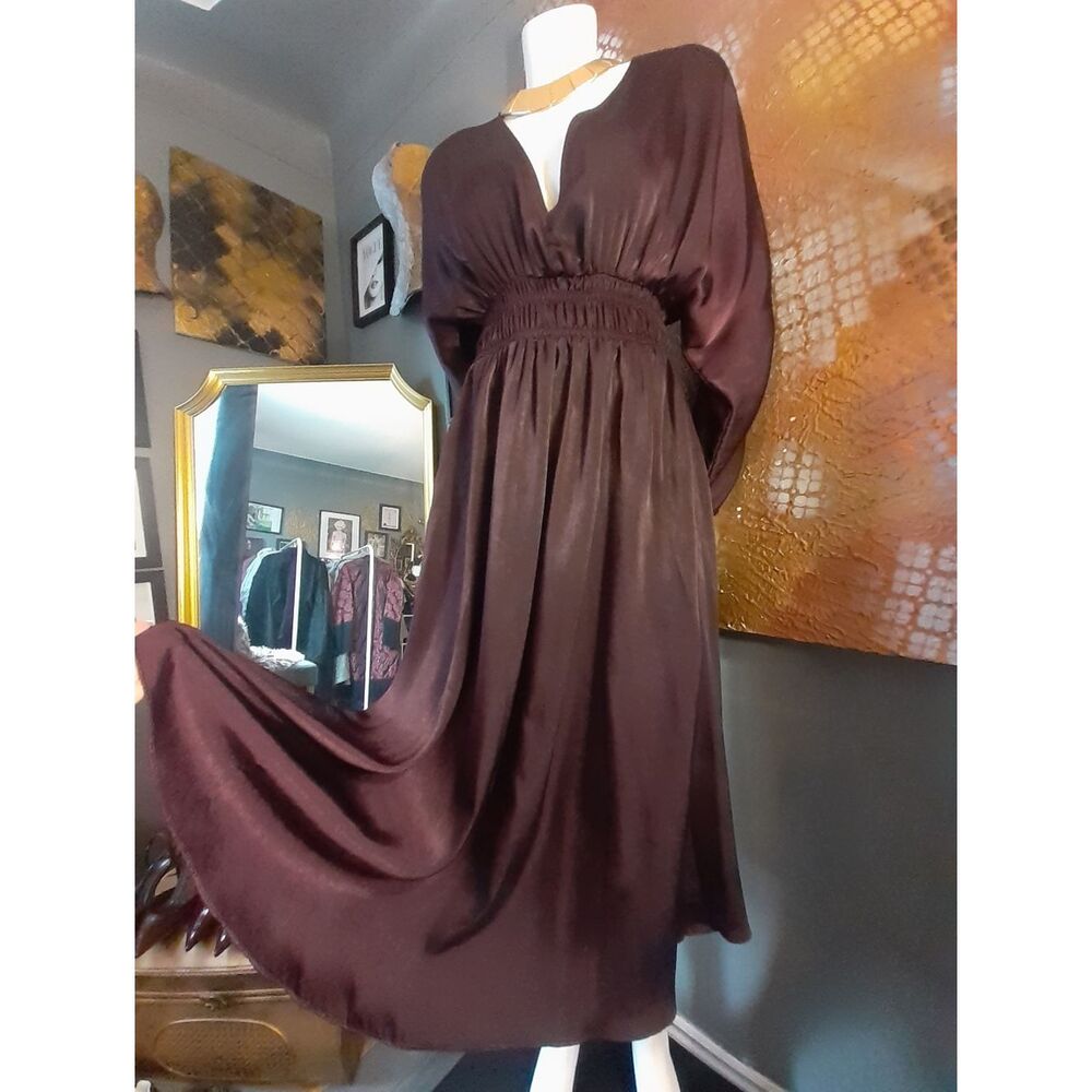 Zara Elegant Plum Midi Dress with Smocked Waist